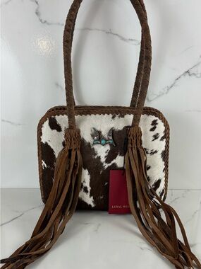 Loyal West Suave Brown & White Cowhide Fringe Shoulder Bag